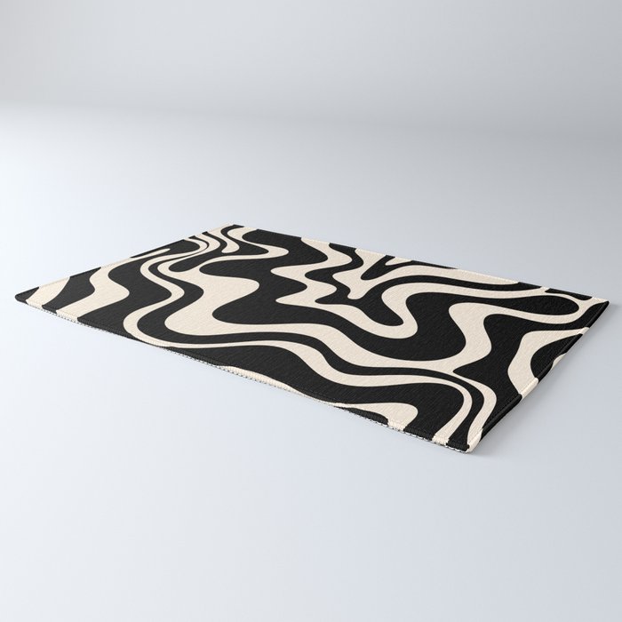 Retro Liquid Swirl Abstract Pattern 3 in Black and Almond Cream Rug Gallery Image 3