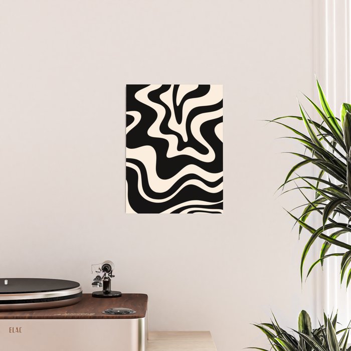 Retro Liquid Swirl Abstract Pattern 3 in Black and Almond Cream Poster Gallery Image 2