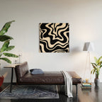 Retro Liquid Swirl Abstract Pattern 3 in Black and Almond Cream Wood Wall Art Gallery Image 2