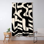 Retro Liquid Swirl Abstract Pattern 3 in Black and Almond Cream Window Curtain Gallery Image 5