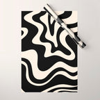 Retro Liquid Swirl Abstract Pattern 3 in Black and Almond Cream Wrapping Paper Gallery Image 1
