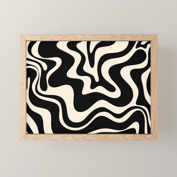 Retro Liquid Swirl Abstract Pattern 3 in Black and Almond Cream Mini Art Print Gallery Image 1