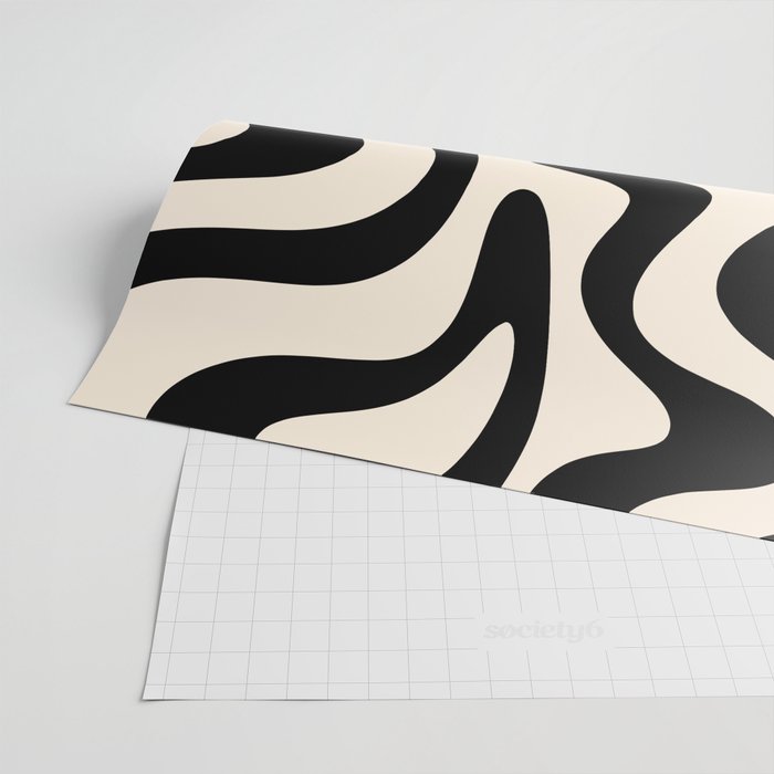 Retro Liquid Swirl Abstract Pattern 3 in Black and Almond Cream Wrapping Paper Gallery Image 2
