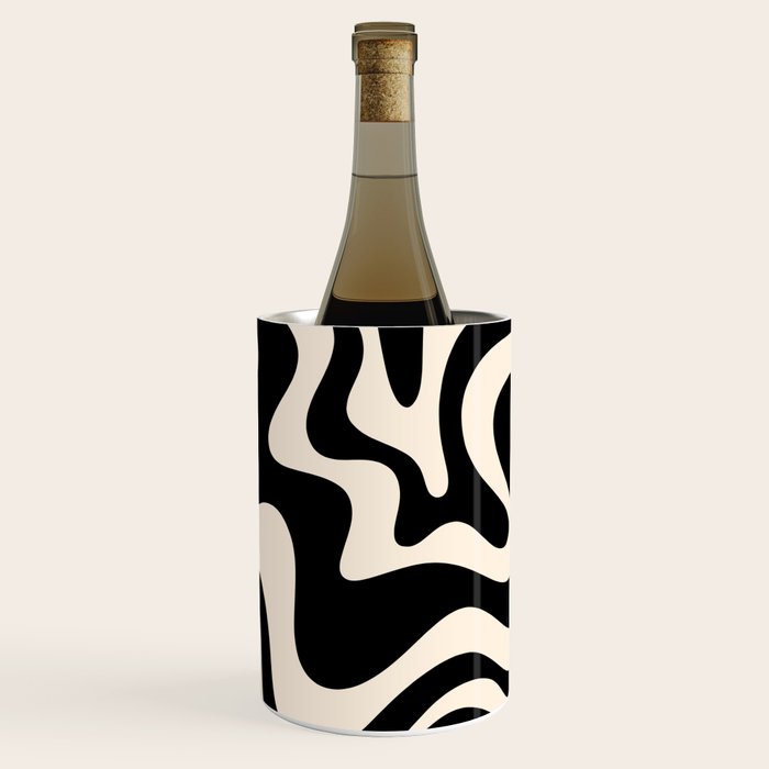 Retro Liquid Swirl Abstract Pattern 3 in Black and Almond Cream Wine Chiller Gallery Image 1