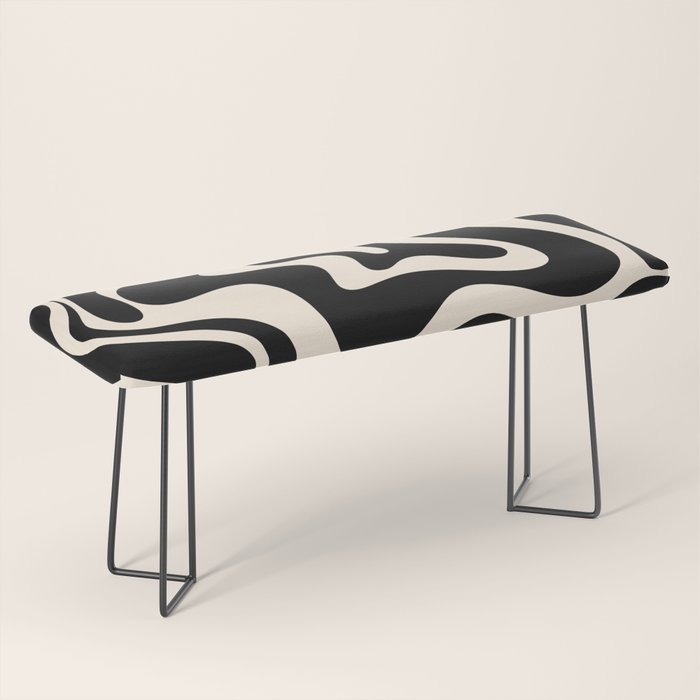 Retro Liquid Swirl Abstract Pattern 3 in Black and Almond Cream Bench Gallery Image 1