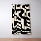 Retro Liquid Swirl Abstract Pattern 3 in Black and Almond Cream Window Curtain Gallery Image 3