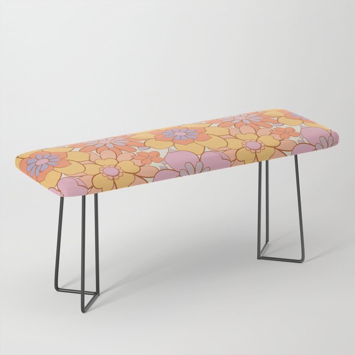 Retro hand drawn flower art pattern Bench Gallery Image 1