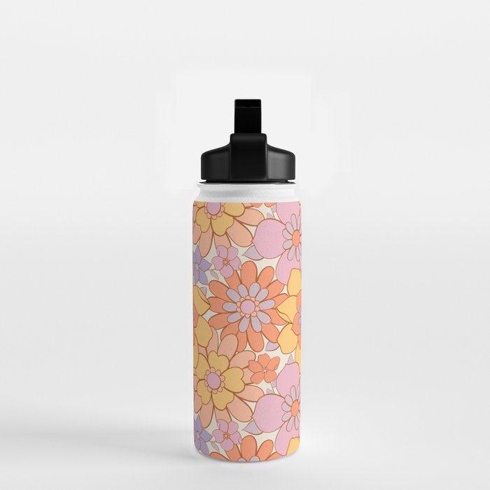 Retro hand drawn flower art pattern Water Bottle Gallery Image 2