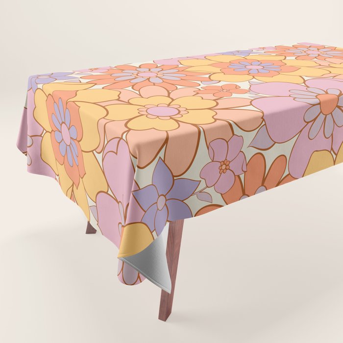 Retro hand drawn flower art pattern Tablecloth Gallery Image 1
