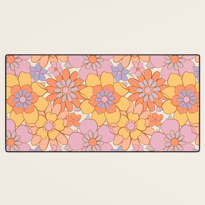 Retro hand drawn flower art pattern Desk Mat Gallery Image 3