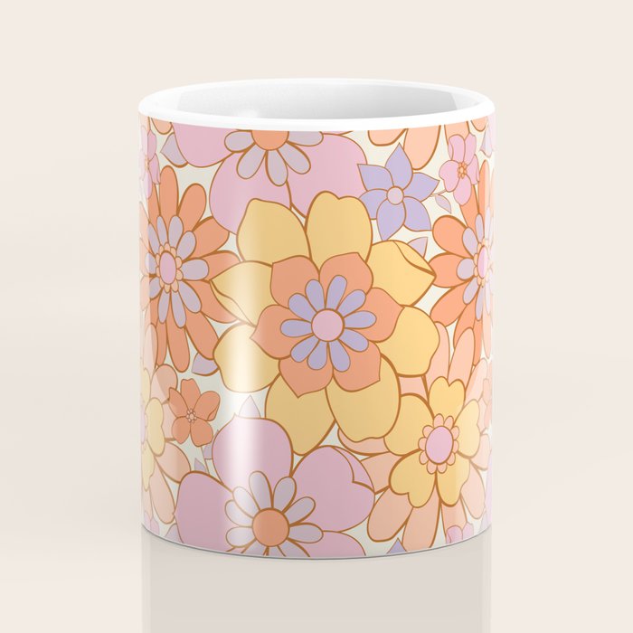Retro hand drawn flower art pattern Coffee Mug Gallery Image 4
