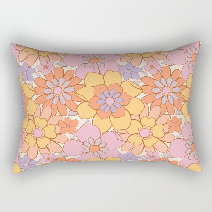 Retro hand drawn flower art pattern Rectangular Pillow Gallery Image 2