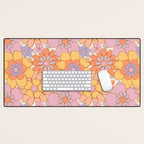 Retro hand drawn flower art pattern Desk Mat Gallery Image 1