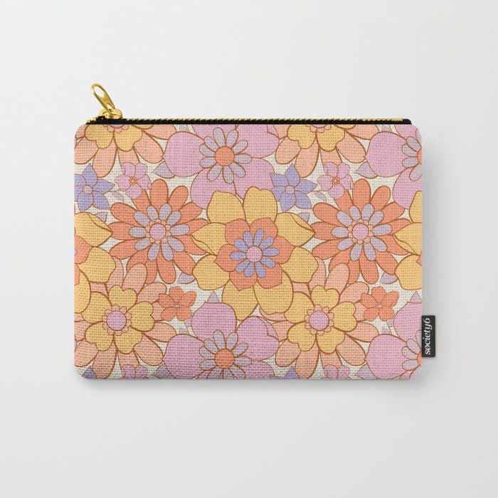 Retro hand drawn flower art pattern Carry All Pouch Gallery Image 1