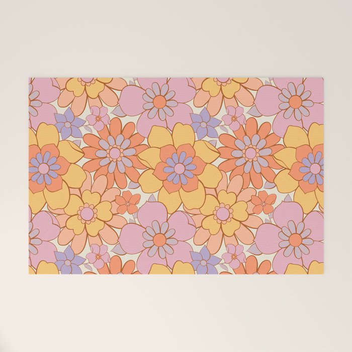 Retro hand drawn flower art pattern Welcome Mat Gallery Image 1