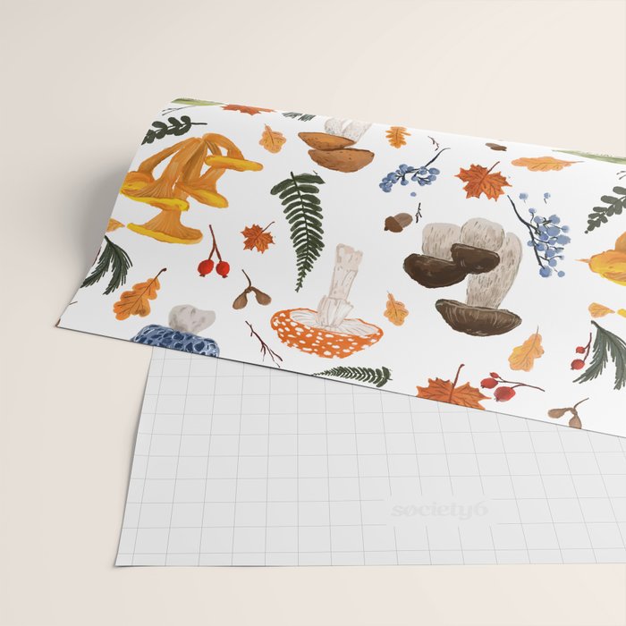 Colorful Forest Mushrooms and Plants Illustration  Nature Inspired Botanical Art Wrapping Paper Gallery Image 2