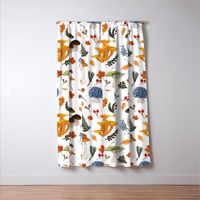 Colorful Forest Mushrooms and Plants Illustration  Nature Inspired Botanical Art Window Curtain Gallery Image 3
