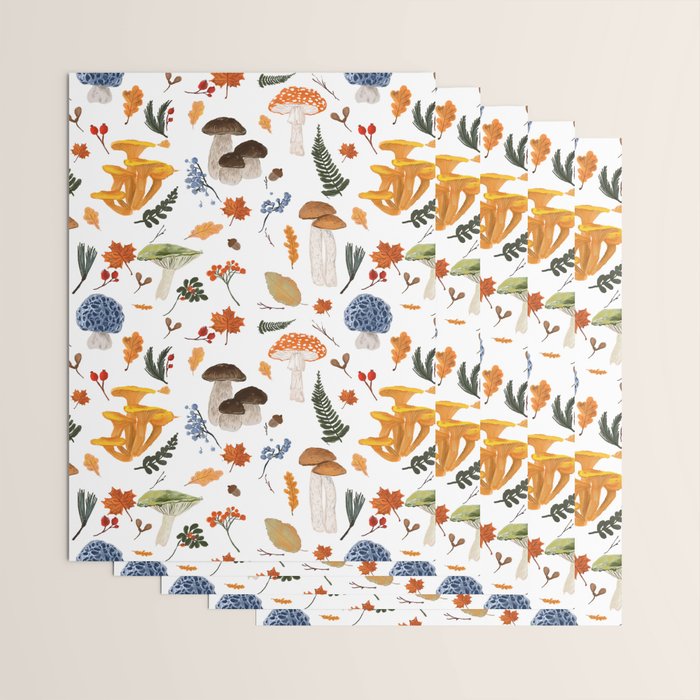 Colorful Forest Mushrooms and Plants Illustration  Nature Inspired Botanical Art Wrapping Paper Gallery Image 3
