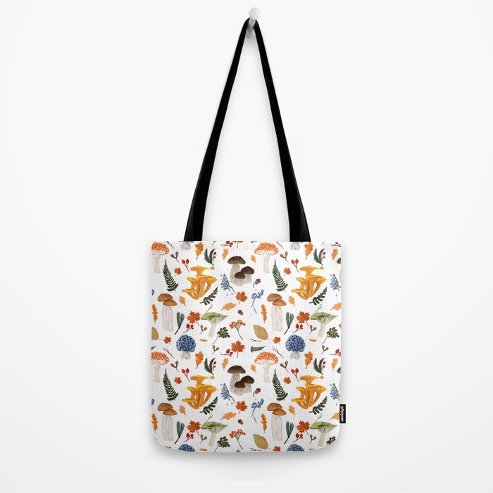 Colorful Forest Mushrooms and Plants Illustration  Nature Inspired Botanical Art Tote Bag Gallery Image 2