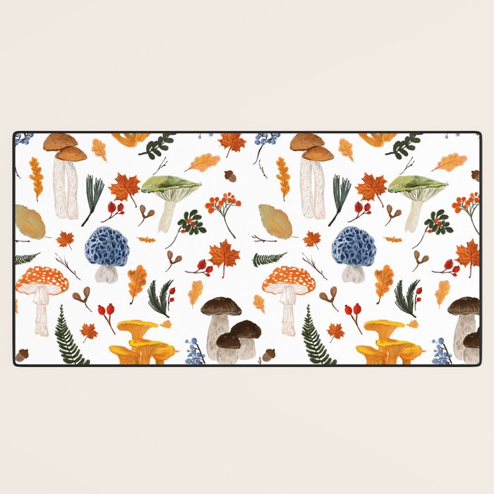Colorful Forest Mushrooms and Plants Illustration  Nature Inspired Botanical Art Desk Mat Gallery Image 3