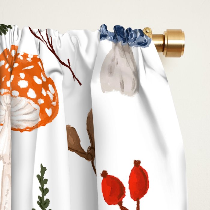 Colorful Forest Mushrooms and Plants Illustration  Nature Inspired Botanical Art Window Curtain Gallery Image 2