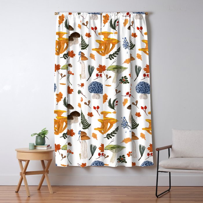 Colorful Forest Mushrooms and Plants Illustration  Nature Inspired Botanical Art Window Curtain Gallery Image 5