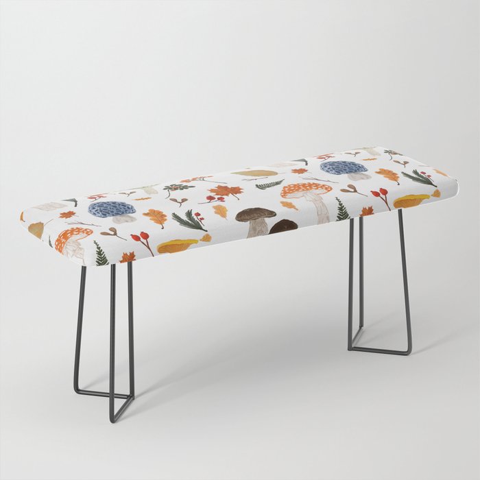 Colorful Forest Mushrooms and Plants Illustration  Nature Inspired Botanical Art Bench Gallery Image 1