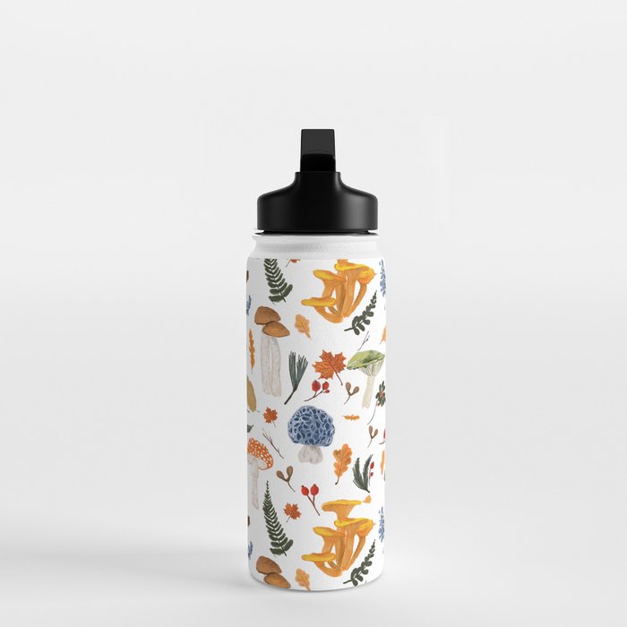 Colorful Forest Mushrooms and Plants Illustration  Nature Inspired Botanical Art Water Bottle Gallery Image 3