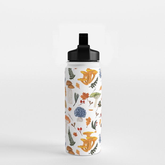 Colorful Forest Mushrooms and Plants Illustration  Nature Inspired Botanical Art Water Bottle Gallery Image 2