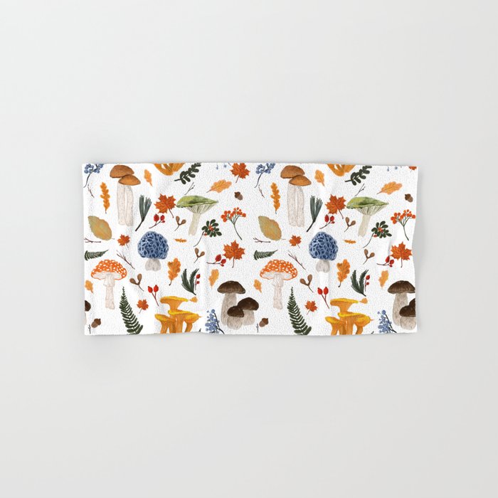 Colorful Forest Mushrooms and Plants Illustration  Nature Inspired Botanical Art Bath Towel Gallery Image 1
