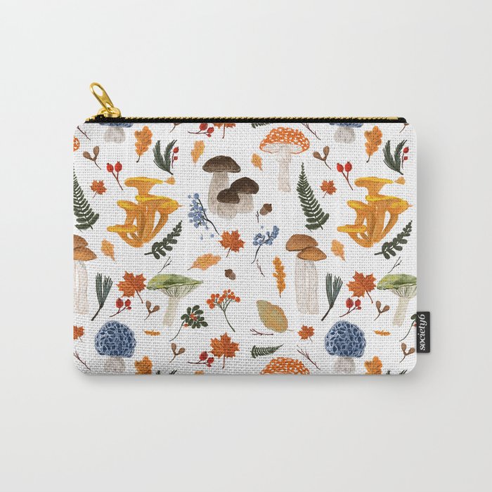 Colorful Forest Mushrooms and Plants Illustration  Nature Inspired Botanical Art Carry All Pouch Gallery Image 1