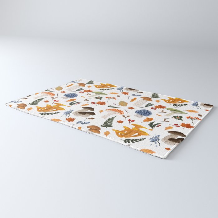 Colorful Forest Mushrooms and Plants Illustration  Nature Inspired Botanical Art Rug Gallery Image 3