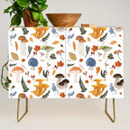 Colorful Forest Mushrooms and Plants Illustration  Nature Inspired Botanical Art Credenza Gallery Image 1