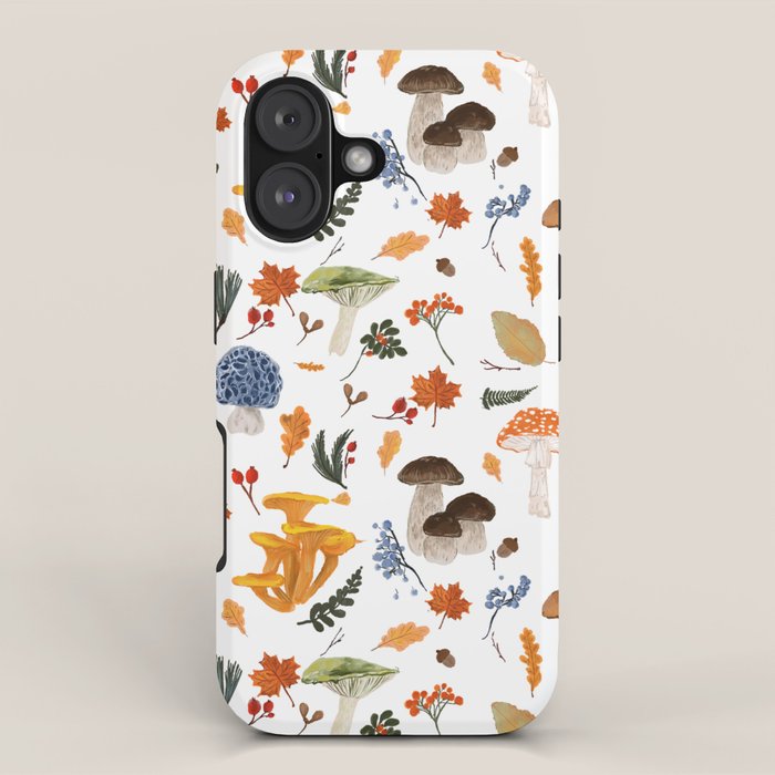 Colorful Forest Mushrooms and Plants Illustration  Nature Inspired Botanical Art iPhone Case Gallery Image 1