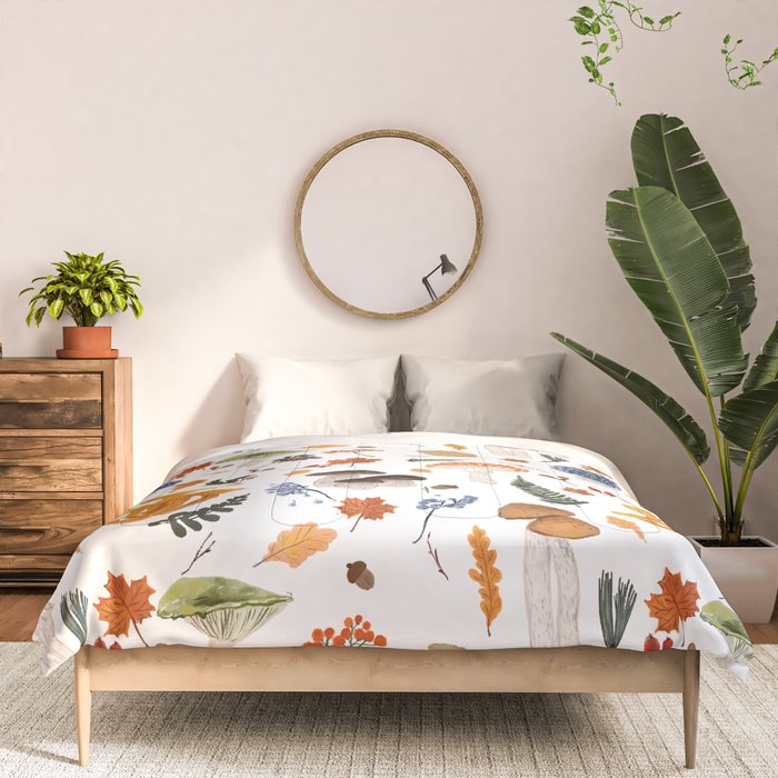 Colorful Forest Mushrooms and Plants Illustration  Nature Inspired Botanical Art Comforter Gallery Image 3