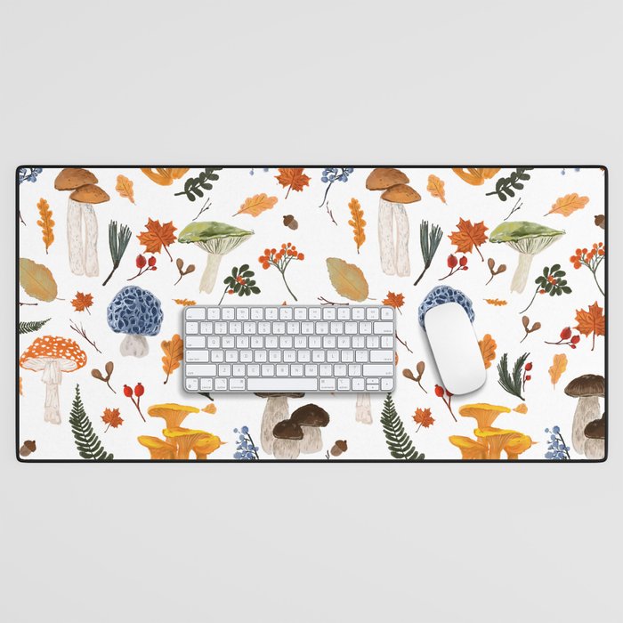 Colorful Forest Mushrooms and Plants Illustration  Nature Inspired Botanical Art Desk Mat Gallery Image 1