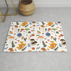 Colorful Forest Mushrooms and Plants Illustration  Nature Inspired Botanical Art Rug Gallery Image 1