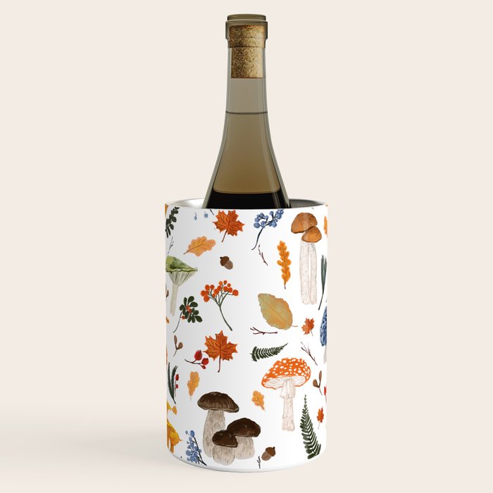 Colorful Forest Mushrooms and Plants Illustration  Nature Inspired Botanical Art Wine Chiller Gallery Image 1