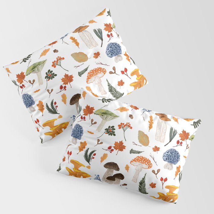 Colorful Forest Mushrooms and Plants Illustration  Nature Inspired Botanical Art Pillow Sham Gallery Image 3