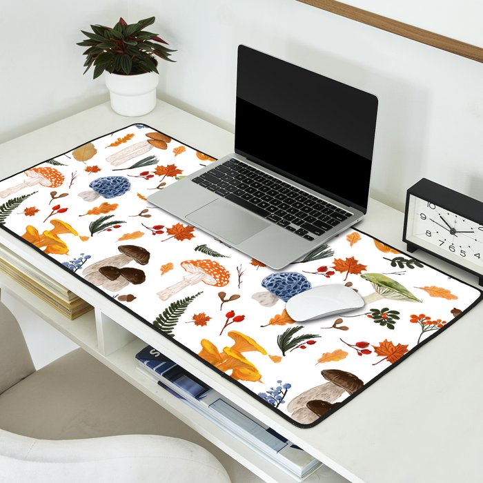 Colorful Forest Mushrooms and Plants Illustration  Nature Inspired Botanical Art Desk Mat Gallery Image 2