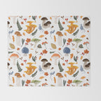 Colorful Forest Mushrooms and Plants Illustration  Nature Inspired Botanical Art Throw Blanket Gallery Image 2