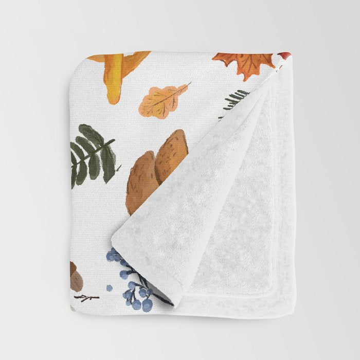 Colorful Forest Mushrooms and Plants Illustration  Nature Inspired Botanical Art Throw Blanket Gallery Image 3