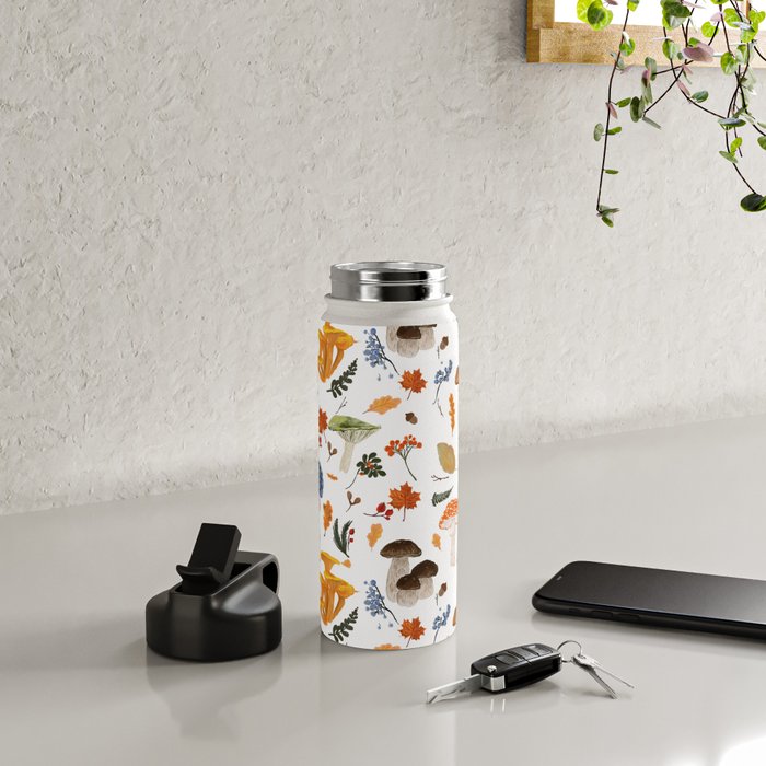 Colorful Forest Mushrooms and Plants Illustration  Nature Inspired Botanical Art Water Bottle Gallery Image 4