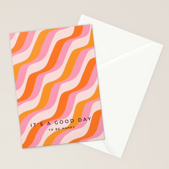 Zebra Stripes Abstract Lines Sunshine Retro Colorful Pink Orange Colors Boho Swirl Modern Pattern Stationery Card Gallery Image 2