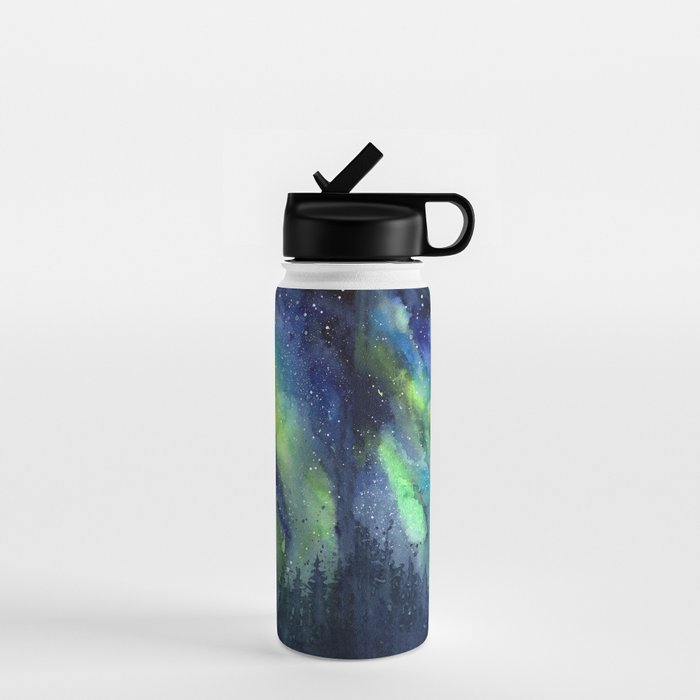 Galaxy Aurora Northern Lights Nebula Space Watercolor Water Bottle Gallery Image 1