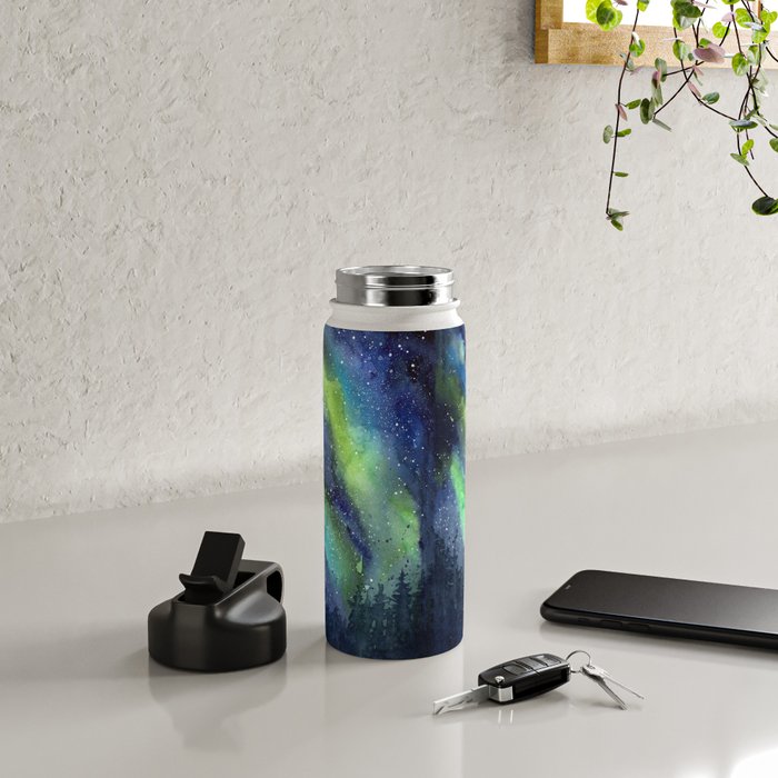 Galaxy Aurora Northern Lights Nebula Space Watercolor Water Bottle Gallery Image 4