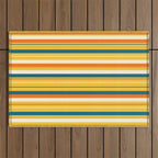 Retro 70s Vertical Stripes Orange Blue Yellow Pattern Outdoor Rug Gallery Image 1