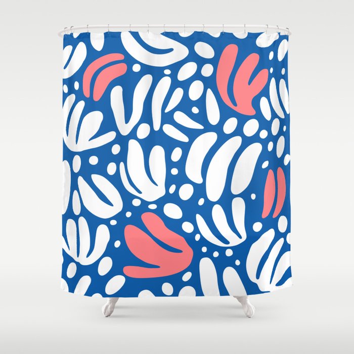 Abstract blue nature leaf shape art pattern Shower Curtain Gallery Image 1