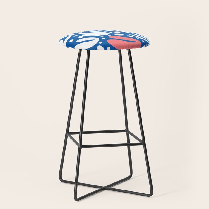 Abstract blue nature leaf shape art pattern Stool Gallery Image 1