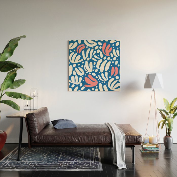 Abstract blue nature leaf shape art pattern Wood Wall Art Gallery Image 2